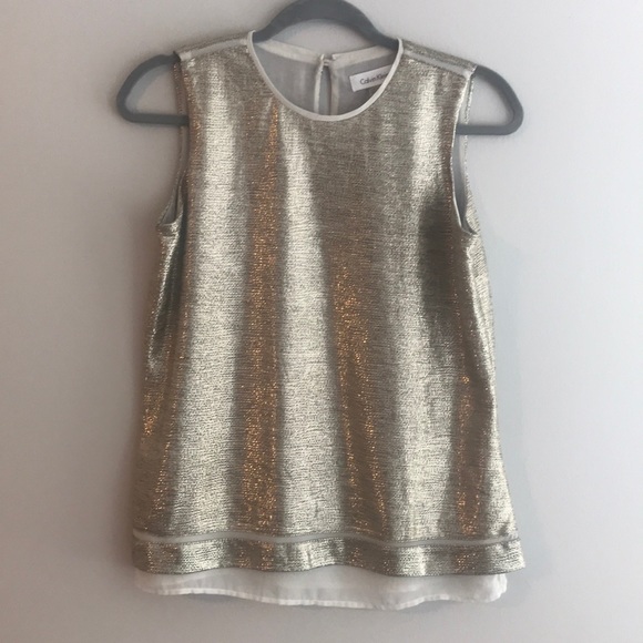 Calvin Klein Tops - NWOT Calvin Klein Silver & Gold Metallic Tank Top